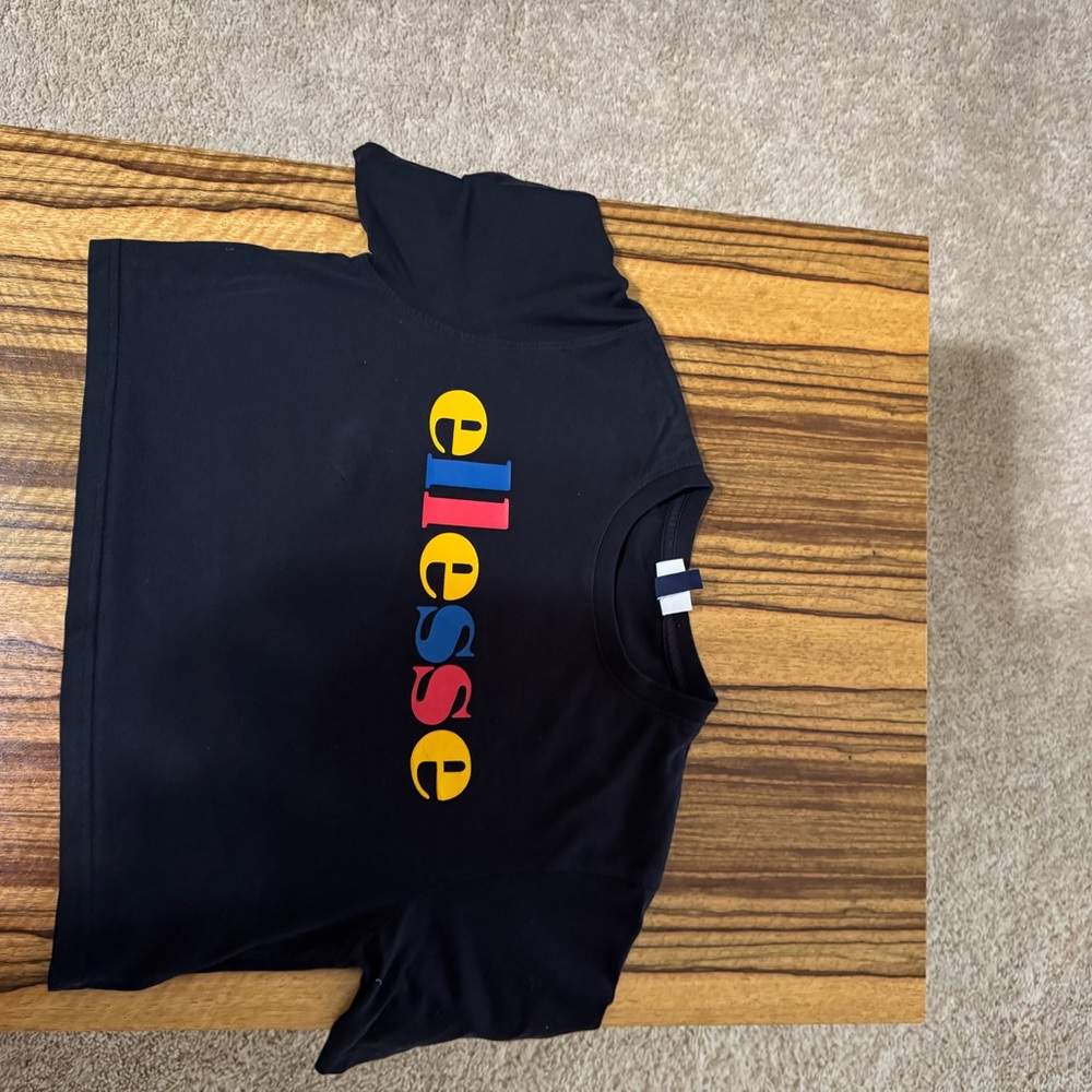 Ellesse Black  Cropped T-Shirt with Colorful Logo